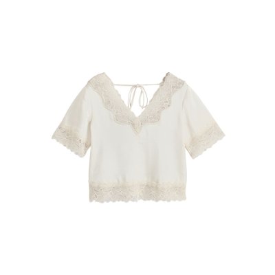 Top satin col v bordure dentelle NEXT