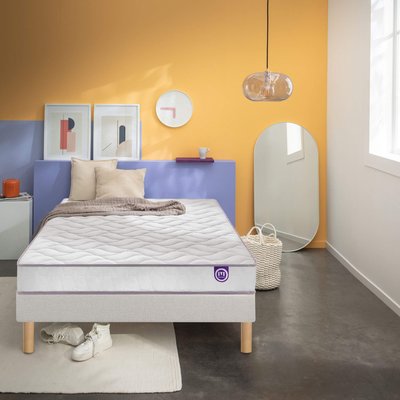 Ensemble matelas mousse Clear, sommier en kit déco et pieds 90x190 MERINOS