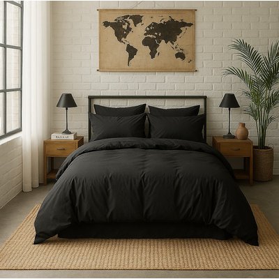 Housse de couette percale de coton lavé unie, Elegance BATON ROUGE