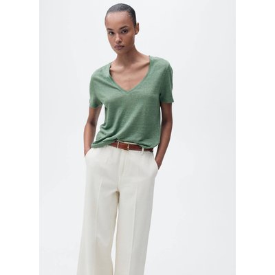 T-shirt lin col V MANGO
