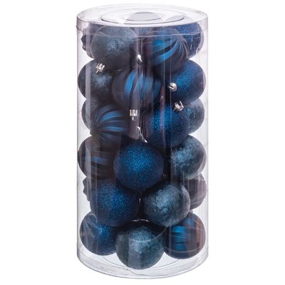 Set de 30 boules de Noël bleu mat, brillant, paillette - 6cm WADIGA