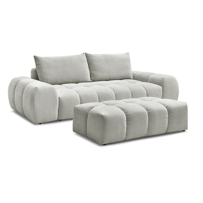 Canapé droit fixe 3 places en tissu texturé avec pouf, EVEREST BOBOCHIC