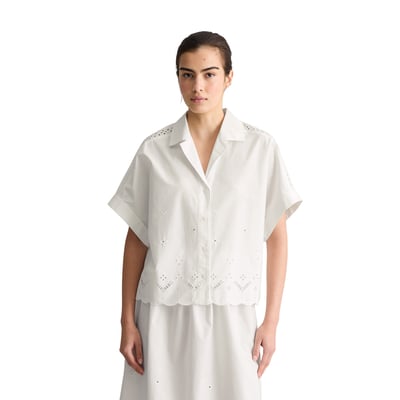 Chemisier en dentelle à manches courtes relaxed avec Broderie Anglaise MARC O’POLO DENIM