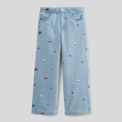 Jean large rayé brodé MONOPRIX