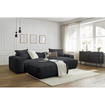 Canapé d'angle fixe 3 places en velours côtelé avec pouf, BOHEME BOBOCHIC