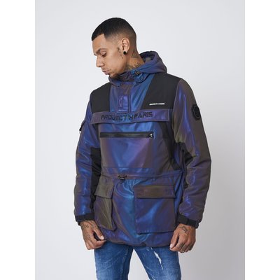 Manteau avec empiècement bi-matière poches plaquées réfléchissant PROJECT X