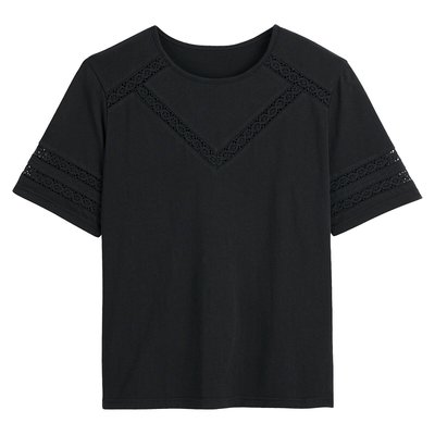 T-shirt de gola redonda, detalhes em guipura LA REDOUTE COLLECTIONS