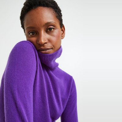Pull col roule violet femme 2025
