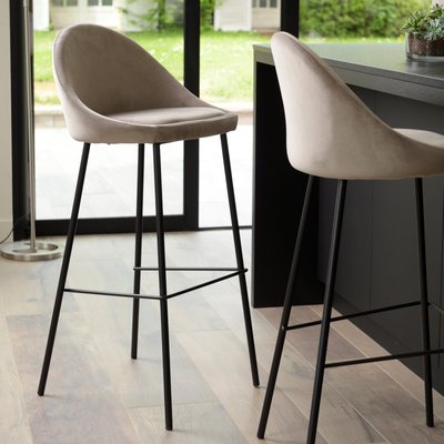 Lot de 2 chaises de bar vintage tissu velours beige TIM PIER IMPORT