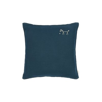 Coussin carré brodé L1N0 en lin français lavé NOBODINOZ