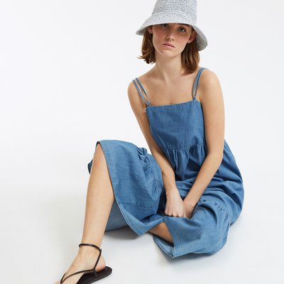 Vestido largo evasé de tirantes finos, en tejido vaquero LA REDOUTE COLLECTIONS