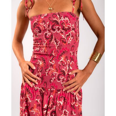 Robe imprimée avec corsage froncé et bretelles ajustables THE-ARE