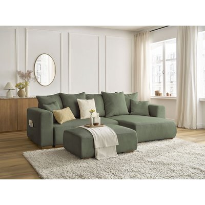 Canapé d'angle convertible 5 places en velours côtelé avec pouf, SIDONIE BOBOCHIC