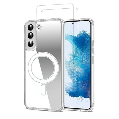 Coque Anti-choc compatible Magsafe pour Galaxy S22 5g Transparente + 2 vitres EVETANE