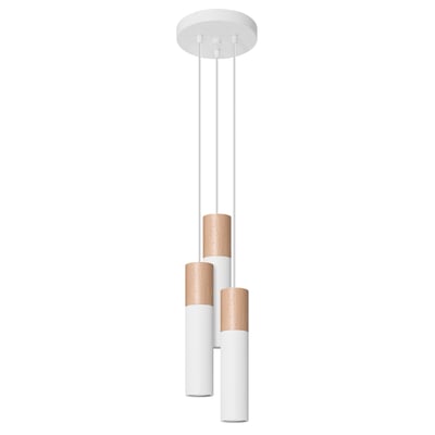 Suspension Acier Blanc/Bois Naturel GU10 3 Pablo EDEN