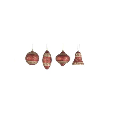 Lot de 4 boules de Noel Rouge Pailettes EDEN