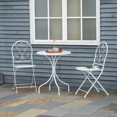 Ensemble de jardin bistro 3 pièces 2 chaises pliantes avec table blanc OUTSUNNY