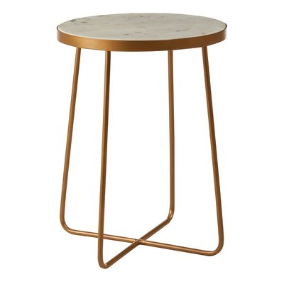 Shalimar Round Side Table, White Marble, Gold Finish Metal SO'HOME