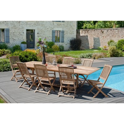 Salon de jardin table d'extérieur extensible rectangle 200/300x120cm 8 chaises pliantes en bois de teck SUMMER PIER IMPORT