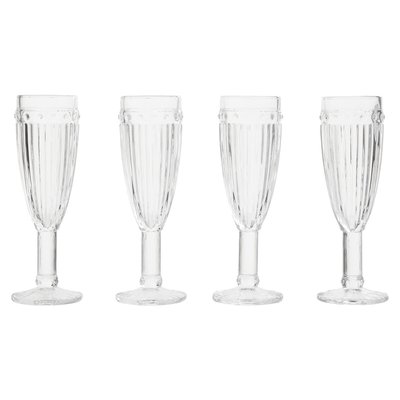 Set of 4 Fluted Embossed Champagne Flute Glasses SO'HOME