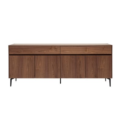 Buffet design en bois foncé noyer et métal noir 4 portes 2 tiroirs L180 cm BLISS MILIBOO