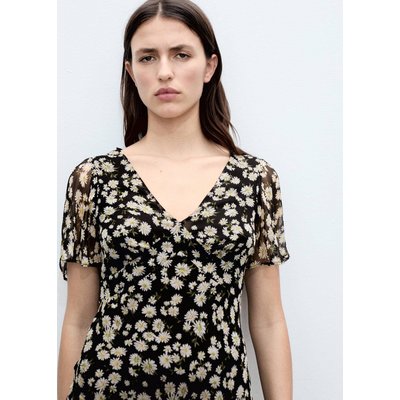 Robe midi droite à imprimé fleuri MANGO