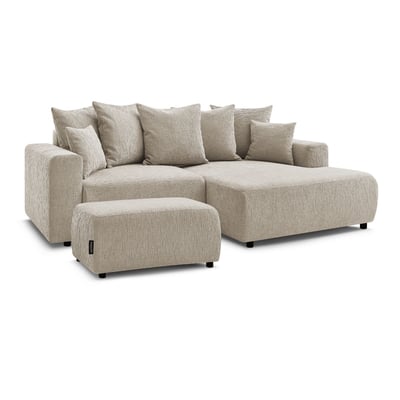 Canapé d'angle convertible 5 places en tissu texturé avec pouf, ATILLA BOBOCHIC