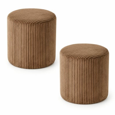 Pouf rond velours côtelé camel (lot de 2) MALMOE PIER IMPORT