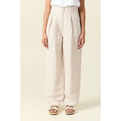 Pantalon Fluide En Lin Beige Rayé BONITA - Taille 40D/42FR, Bas Large, Léger Et Confortable