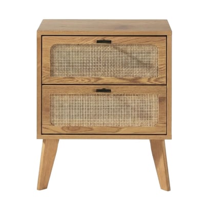Chevet 2 Tiroirs décor bois avec Façades en Rotin L45 cm - ALIA CALICOSY