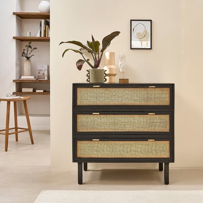 Commode en bois et cannage 90 cm 3 tiroirs  BLAISE BERAH GETAH
