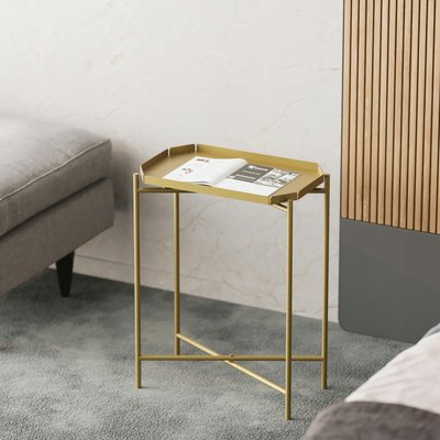 Petite table d’appoint dorée, plateau rectangulaire SFAX PIER IMPORT