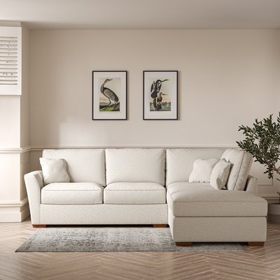 Florence Woven Corner Sofa & Modular Footstool Set with Dark Brown Wood Legs (Right Facing) SO'HOME