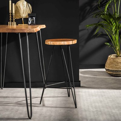 Tabouret de bar en bois d'acacia pieds épingle MELBOURNE PIER IMPORT
