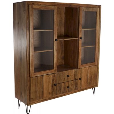 Vitrine en acacia, portes en verre, Ondulado RECOLLECTION