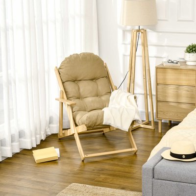 Fauteuil de jardin pliable bois avec coussin capitonné beige OUTSUNNY