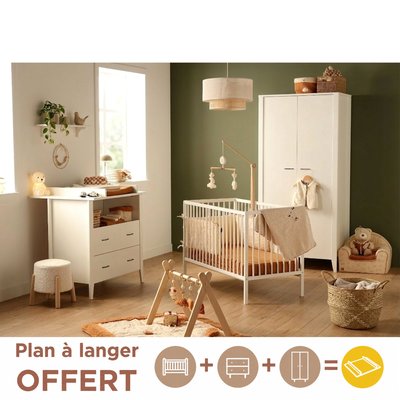 Chambre bébé 3 pièces , Lit bébé 120x60 à barreaux, Commode à langer, armoire 2 portes SAUTHON