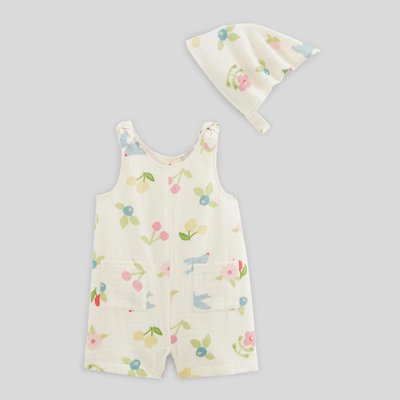Salopette courte avec fichu imprimés en gaze de coton en coton BIO GOTS BOUT'CHOU