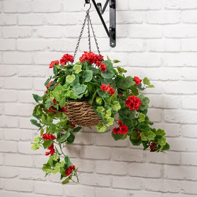 80cm Artificial Red Geranium Hanging Basket SO'HOME