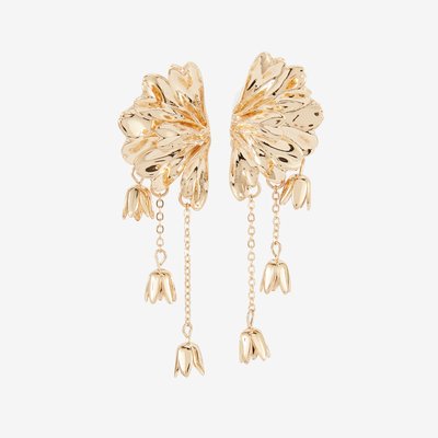 Longues boucles d'oreilles demi fleur chaine dorées BALABOOSTE