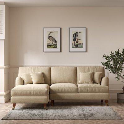 Emeline Soft Brushed Left Hand Corner Chaise Sofa with AntiqueCastor Legs SO'HOME