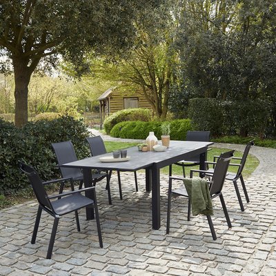 Salon de jardin aluminium noir et textilène gris 6/10 places  HPL STAR BERAH GETAH
