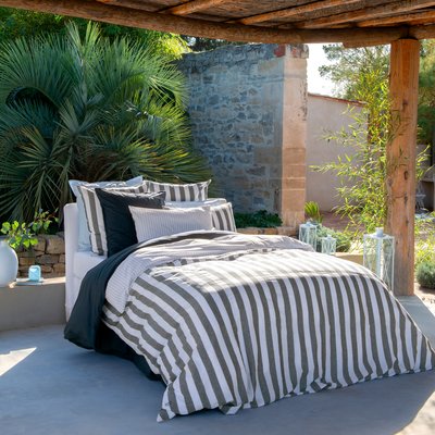 Housse de couette réversible lin et coton lavé TEMPOS CARRE BLANC