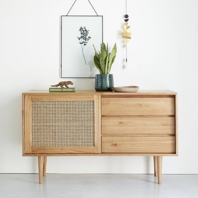 Commode en mindi massif et cannage 135 cm HANA BERAH GETAH