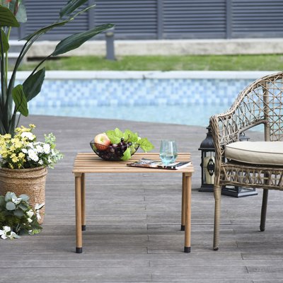 Table basse pliable jardin camping + sac transport bois sapin pré-huilé OUTSUNNY