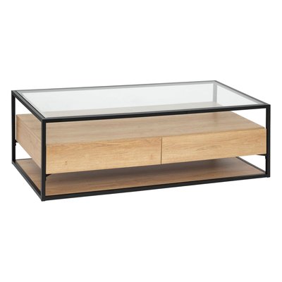 Table basse 2 tiroirs effet bois et verre ALDEA ATMOSPHERA