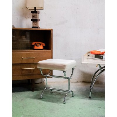 Tabouret en cuir blanc Axel N°502 - Bon état DEBONGOUT
