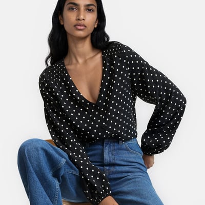 Polka Dot Blouse with V-Neck and Long Sleeves LA REDOUTE COLLECTIONS