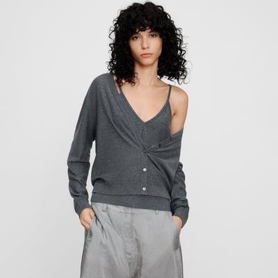 Cardigan en laine mérinos à micro-paillettes ADOLFO DOMINGUEZ