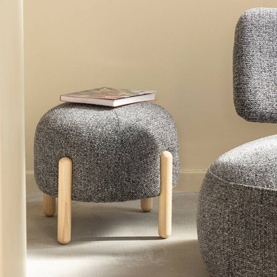 Petit tabouret en tissu bouclette gris foncé  CALYA MADE IN MEUBLES 